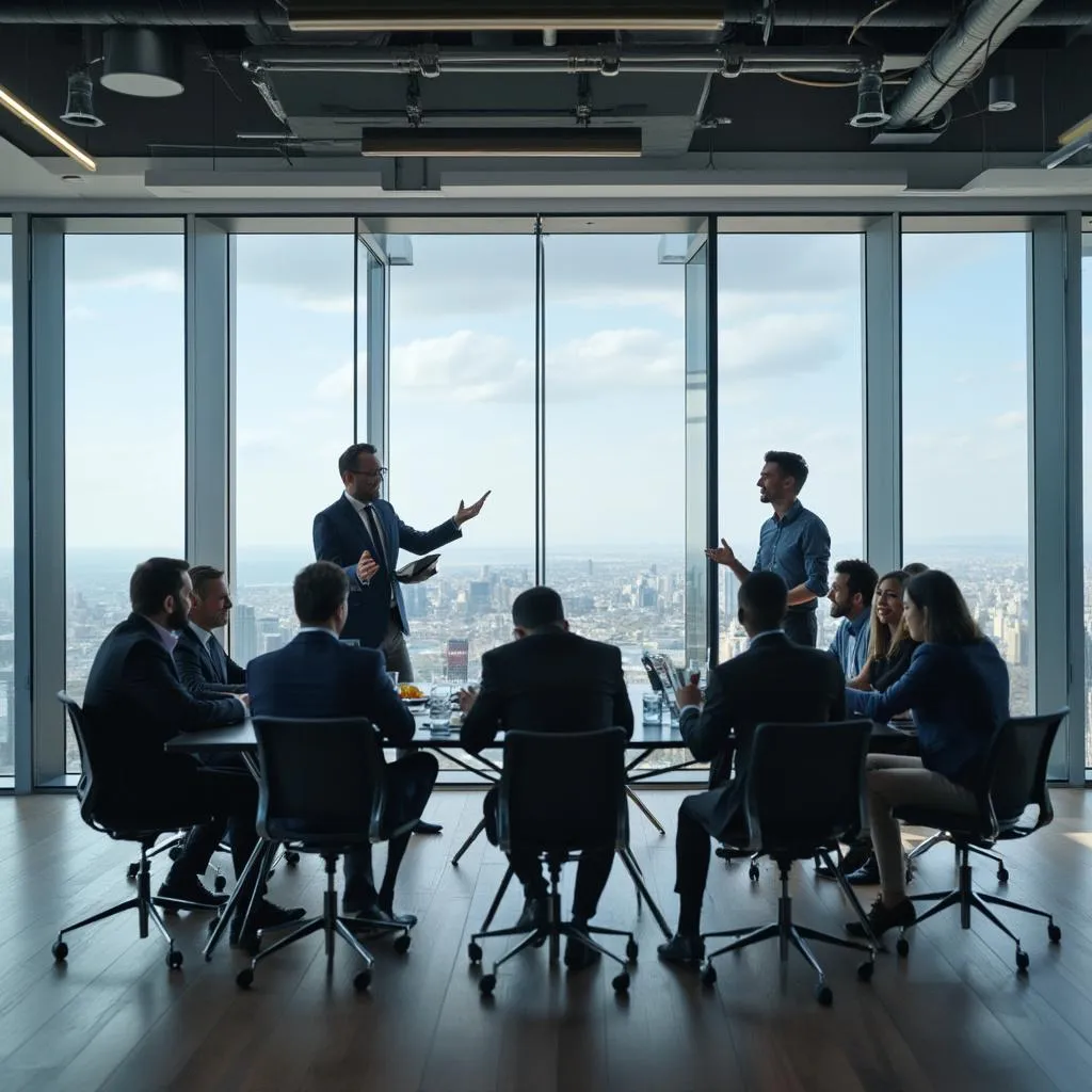 Equipo de consultoría en reunión estratégica